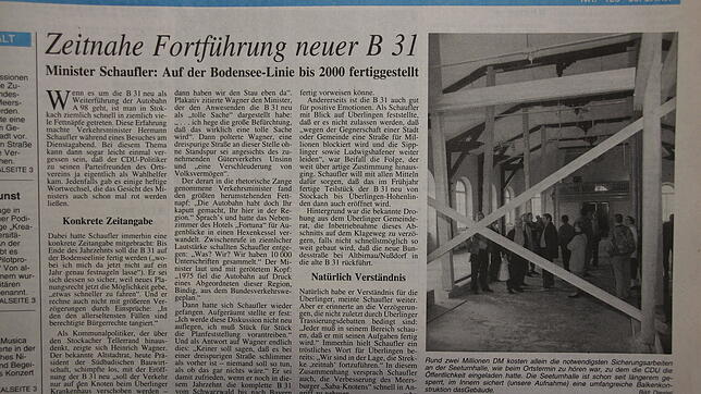 Schon vor 25 Jahren war die B&nbsp;31&nbsp;neu ein beliebtes Diskussionsthema, wie der SÜDKURIER am 3. Juni 1994 berichtete.