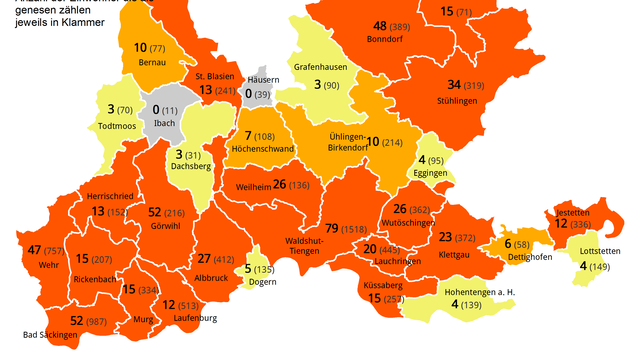 Im Landkreis Waldshut gibt es am Montag, 15. November, 603 aktive Corona-Fälle. Unter den kleineren Gemeinden sticht vor allem die ...