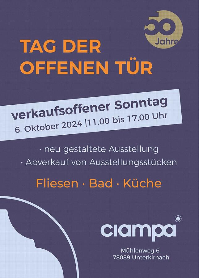 Bild 1: Verkaufsoffener Sonntag Unterkirnach mit Naturparkmarkt: Ciampa – Spezialist für Fliesen, Küche und Bad