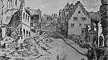 So hat Donaueschingen noch 1947 ausgesehen: die Zeppelinstraße. Die Zeichnung stammt von W.Merz-Ziegler und liegt im Donaueschinger ...