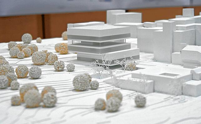 Das Forum Konstanz nimmt Gestalt an: Das Bild zeigt das 3D-Modell des Planungskonzepts von Code Unique Architekten.