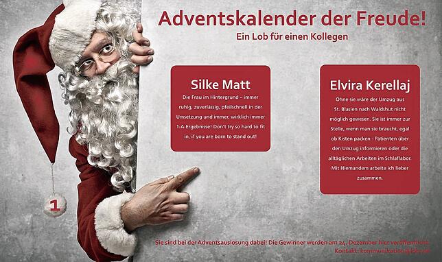 Derzeit läuft im Klinikum eine Adventsalender-Aktion. Mitarbeiter können Kollegen nominieren und begründen, warum der Kollege den Preis ...