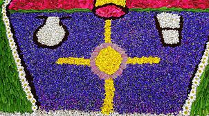 Um solche schönen Blumenteppiche, wie hier in früheren Jahren, legen zu können, erbitten die Ministranten Blumenspenden aus der ...