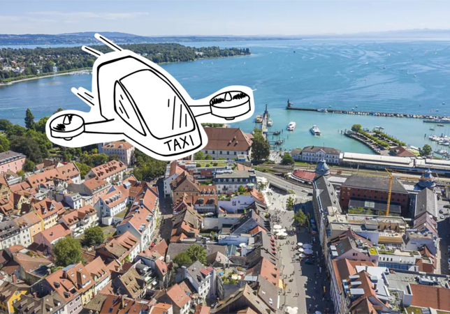 Nach 15 Minuten erreicht das Flugtaxi Konstanz.