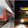 Egal ob in der Regionalbahn wie hier am Bahnhof Waldshut oder in Stadtbussen wie in Friedrichshafen (von links): Das Deutschlandticket ...