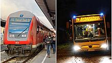 Egal ob in der Regionalbahn wie hier am Bahnhof Waldshut oder in Stadtbussen wie in Friedrichshafen (von links): Das Deutschlandticket ...