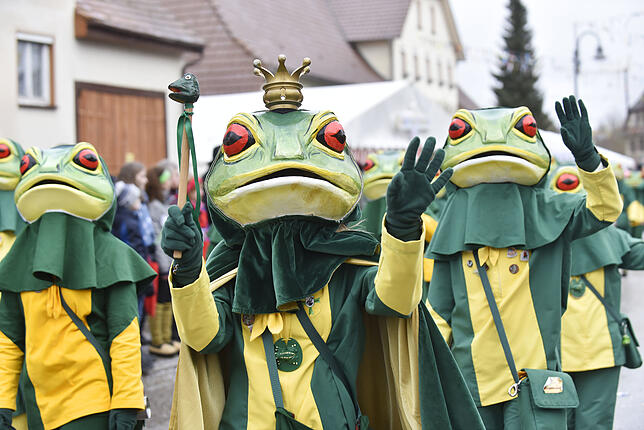 Auf dem Weg zu ihrem Laichgewässer? Die Mitglieder der Froschzunft Hoppentenzell.
