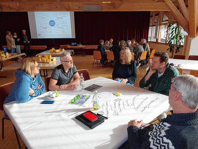 An vier Thementischen hatten die Workshop-Teilnehmer Gelegenheit, ihre Vorstellungen von der Entwicklung des alten Dorfkerns detailliert ...