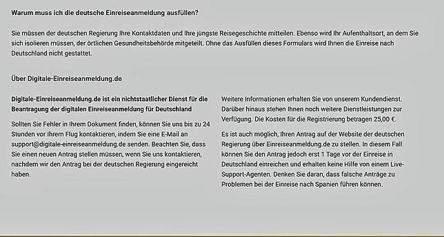 „Probleme bei der Einreise nach Spanien“: Die fälschliche Übersetzung, die dieser Screenshot dokumentiert, legt den Schluss ...