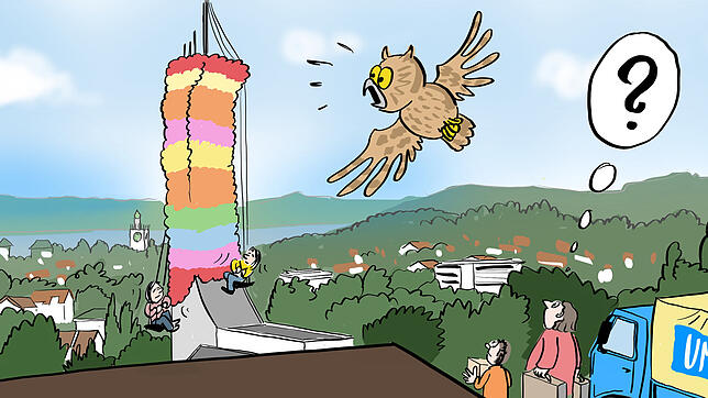 Der Telekomturm in einer SÜDKURIER-Karikatur.