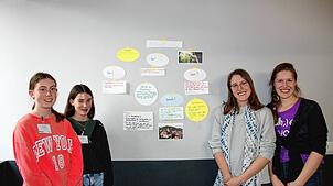 Schülerinnen der 8a/8b des Klettgau-Gymnasiums Tiengen stellen ihre Idee eines Fotowettbewerbes für Jugendliche vor. Von links: Leni ...