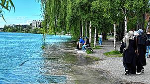 Das Wasser des Seerhein überschwemmt 2024 schon Teile des Herosé-Parks.