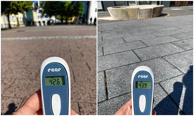 Hier ist es richtig heiß: Links auf dem Marktplatz und rechts auf dem Gerberplatz knallt die Sonne und entsprechend hoch sind die ...