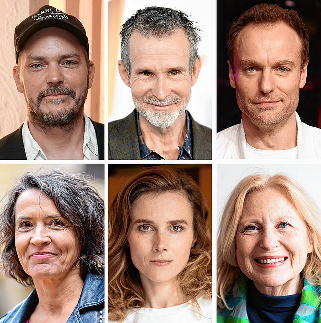 Sie waren dabei: Godehard Giese, Ulrich Matthes und Mark Waschke sowie Karin Hanczewski und Maren Kroymann (jeweils von links nach rechts).