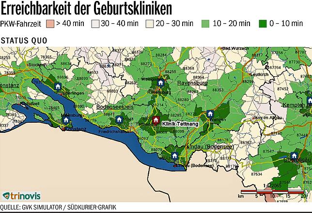 So sieht die aktuelle Versorgungssituation bei der Geburtshilfe aus: Geburtskliniken befinden sich in Friedrichshafen (Klinikum ...