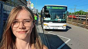 Geschafft: SÜDKRIER-Reporterin Sabrina Morenz ist mit dem Schienenersatzverkehr morgens von Radolfzell nach Singen gefahren.