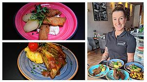 Restaurantleiterin Anja Nicolai präsentiert badische Tapas im Knöllchen auf dem Konstanzer Bodanplatz. Links Maultaschen und Fischknusperle.