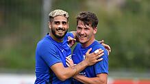 Torhungrig: Danilo Avellina (links) und Sanel Covic – hier ein Archivfoto – trafen vor und nach der Pause für den TuS Stetten beim ...