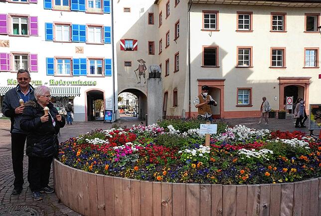 Bunte Frühlingspracht: Reich bepflanzte Brunnen in Waldshut und Tiengen – hier beim Oberen Tor in Waldshut- machen derzeit den ...
