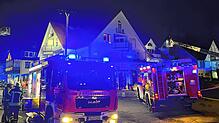 Einsatz der Häfler Feuerwehr bei einem Brand in Manzell.